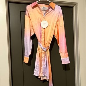 Princess Polly Long Sleeve Pink Sunset Tie Up Mini Dress